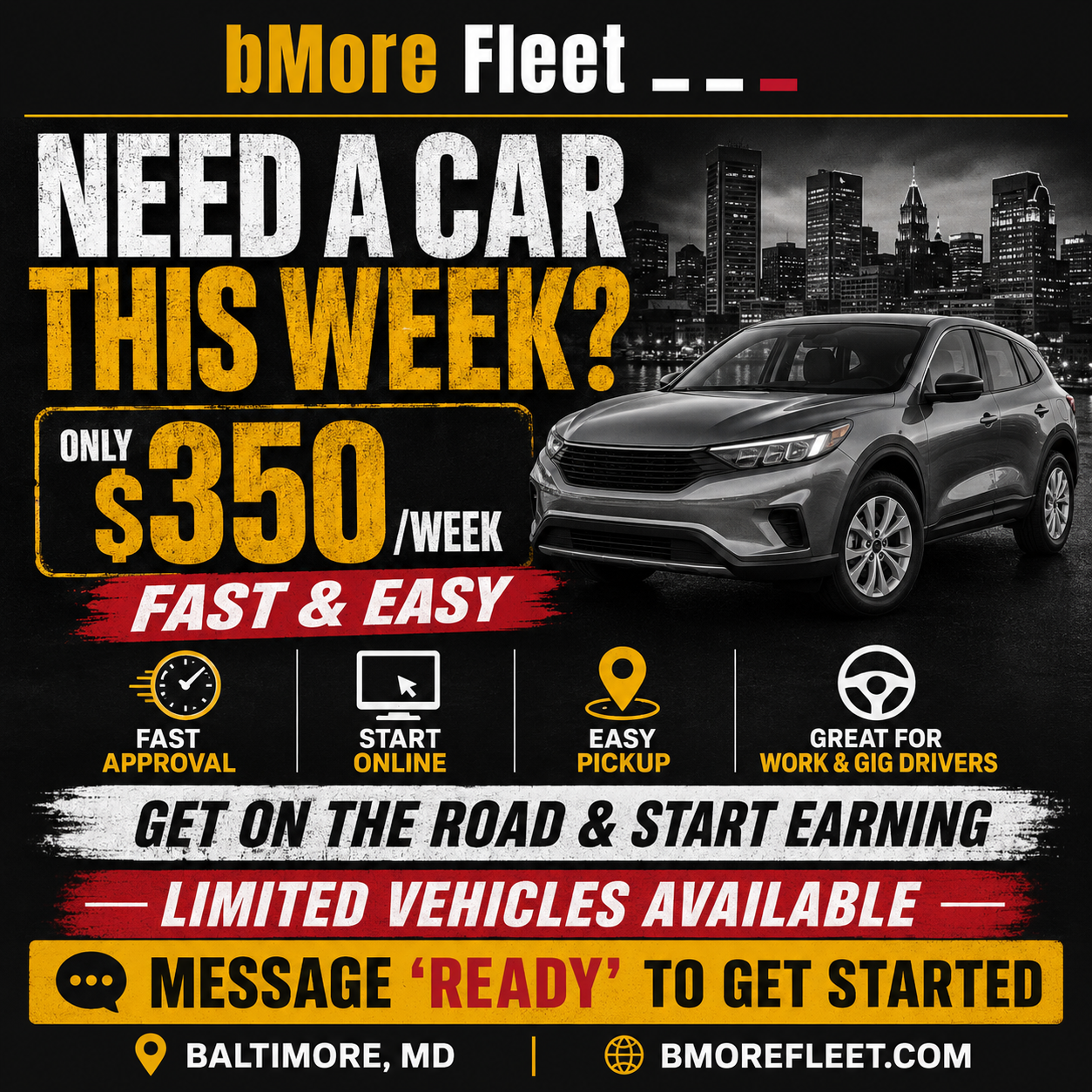 Car rentals from $350 per week in Baltimore with insurance included
